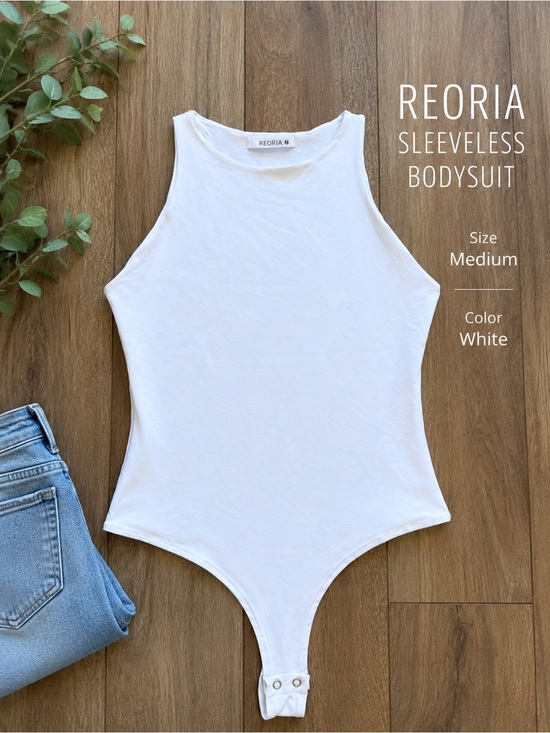 ReoRia Tops - ReoRia White High-Neck Sleeveless Bodysuit